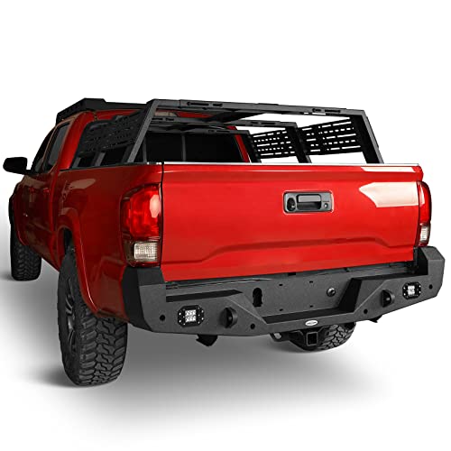 Image of Hooke Road Tacoma Rear Bumper w /2 x18W LED Lights for 3rd Gen Toyota Tacoma 2016 2017 2018 2019 2020 2021 2022 2023