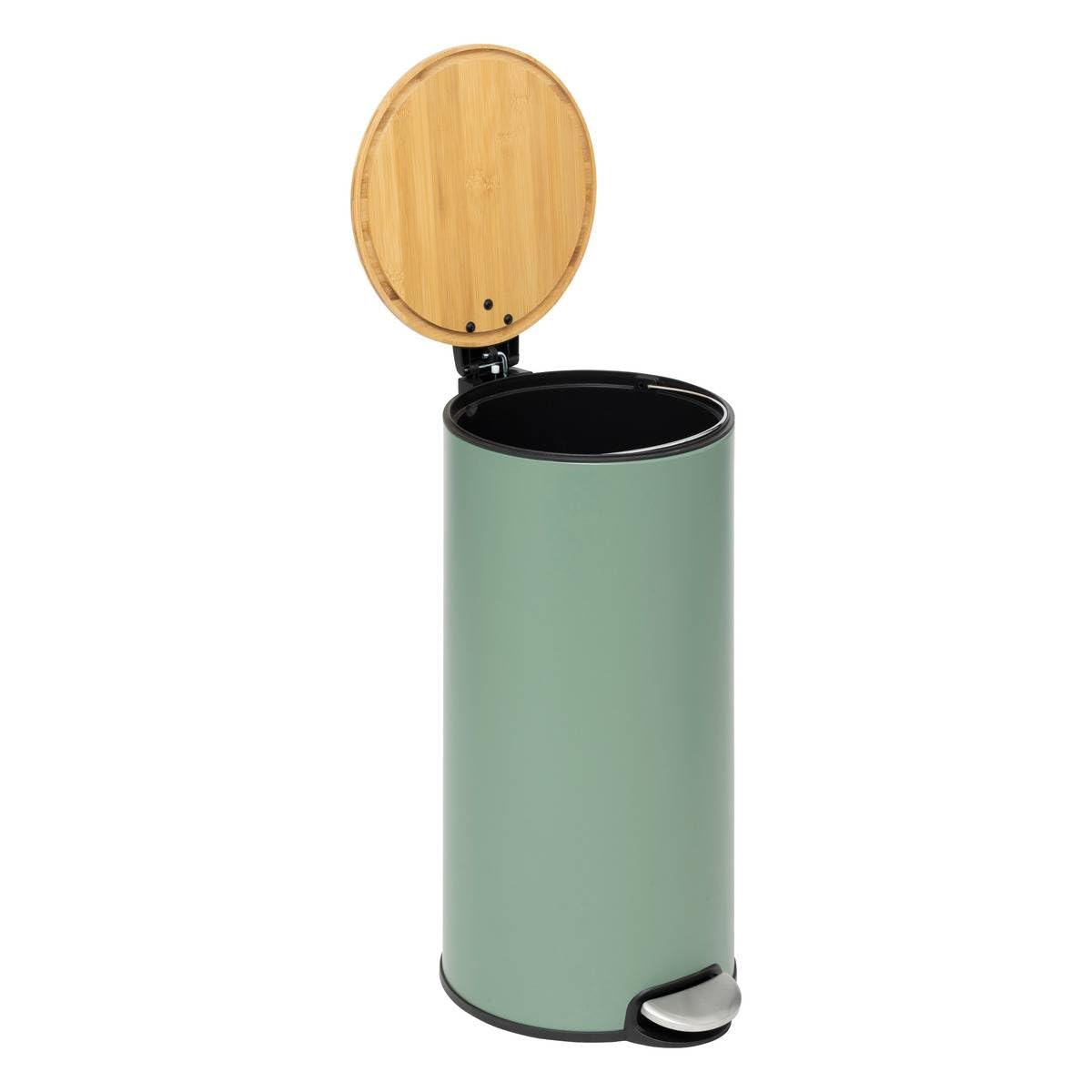 5five - Poubelle de Cuisine à Pédale Modern Color - Vert - 30 L - Couvercle Bambou, Seau Amovible, Fermeture Douce - Pour Maison, Bureau