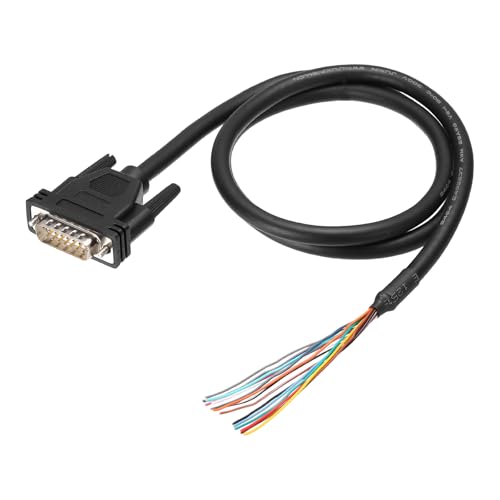 PATIKIL 3.3 ft 26AWG DB15 Male Connector to Bare Wire END RS232 15-Pin Serial Extension Cable Double Shielded Gold Plated Male Connector, Black