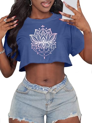 Image of Crop Tops for Women Oversized Short Sleeve T Shirts Crew Neck Cropped Tees