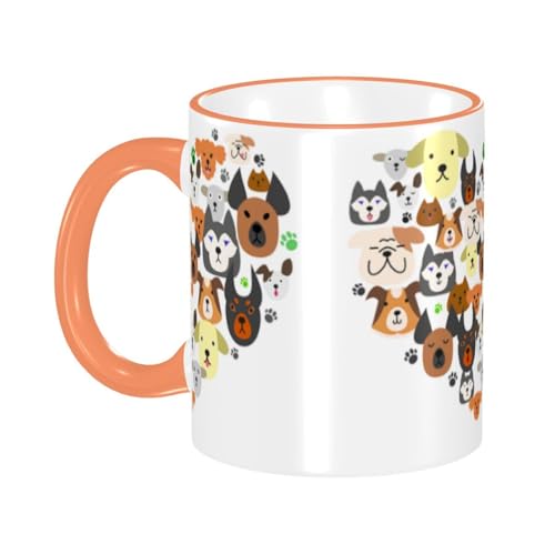犬のハート型 マグカップ コーヒーカップ Orange 陶器 朝食カップ ティーカップ 耐熱マグ 保温 耐冷 おしゃれ 大きい ミルクコップ 330ml 雑貨 家庭用 プリント贈り物
