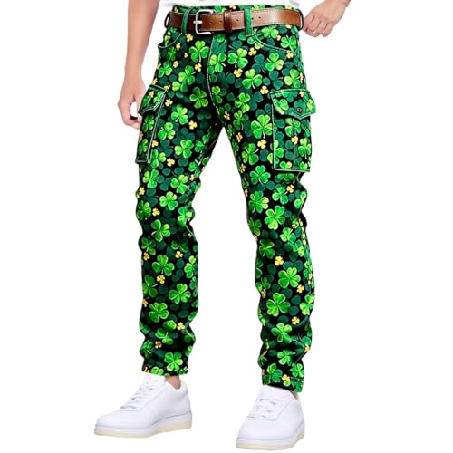 Generisch Pantalon Sport Homme Cargohose mit St. Patrick's Day-Print Taschen für lässige Outdoor-Abâ€¦ – Vignette