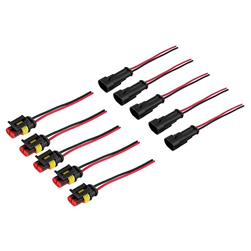 Emily 5 Kit 2 Pin Way Car Waterproof Electrical Connector Plug with Wire AWG Marine Black & Red