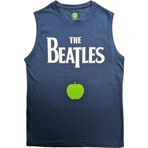 Image of The Beatles Drop T Logo & Apple Vest Official Tee T-Shirt Mens Unisex (Medium) Blue