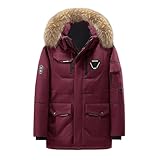 Generisch Roben Mantel Unisex Winter Dicke warme Daunenjacke mit winddichtem Kapuzenkragen Modische mittellange Daunenjacke Babyschuhe Jack (Wine, XXL)