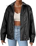 Womens Faux Leather Jacket Black Bomber Vintage Pleather Jacket Oversized Leather Blazer Motorcycle Jacket Biker Jacket Coat Black XL
