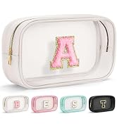 YOOLIFE Initial Make Up Bag Travel Toiletry Bag, Clear Makeup Bag Preppy Cosmetic Bags Organizer ...