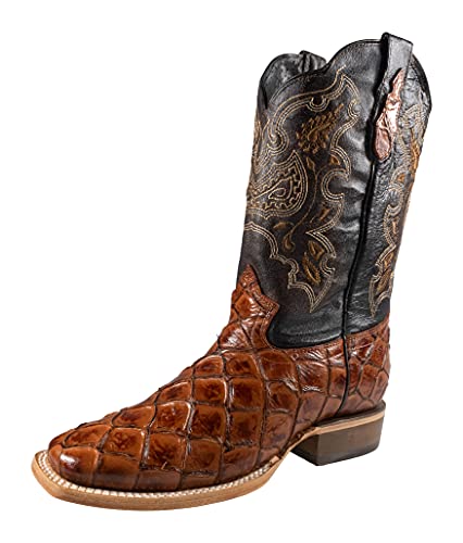 El General Cowboy Western Rodeo Boots Square Toe Monster Fish Pirarucu Print SR18 (Almond, US Footwear Size System, Adult, Men, Numeric, Medium, 10)