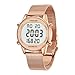 TIMEURE Women's Step Counter Pedometer Watch with Stainless Steel Bracelet, Stylish Design, No App, No Charging Needed for Step, Calorie, Distance Tracking, Alarm, Countdown Timer, TU-2401 (Rose Gold)