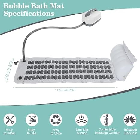 Electric Bubble Bath Mat Portable Spa Bathtub Non-Slip Waterproof Full Body Massager with Suction Cups Adjustable Thermal Bubble Function