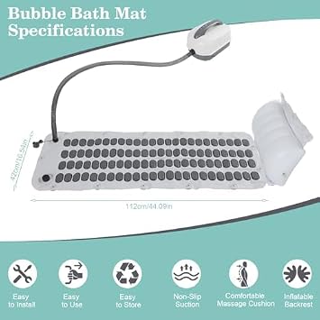 Electric Bubble Bath Mat Portable Spa Bathtub Non-Slip Waterproof Full Body Massager with Suction Cups Adjustable Thermal Bubble Function