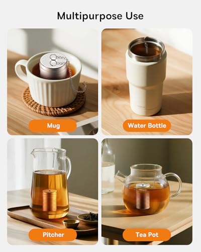 House Again Tea Infusers, Extra Fine Mesh Tea Strainers for Loose Tea, Updated Slim Threaded Lid & 304 Stainless Steel, Filter Bags Diffusers, Loose Leaf Tea Steeper for Brew Tea Spices & Seasonings
