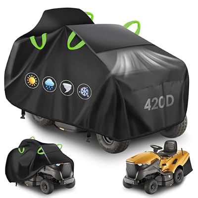 YedZen Cubierta para Cortacésped de Equitación, 183x137x116cm, 420D PVC Impermeable con 2 Hebillas Antiviento, Ventilaciones y 4 Asas Reflectantes, Funda Protectora para Tractor de Césped