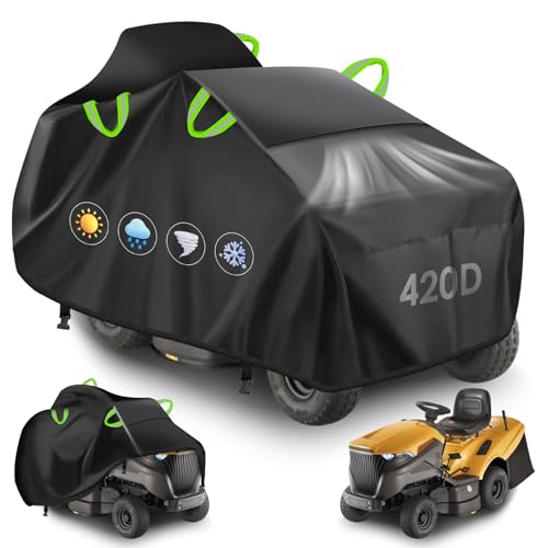 YedZen Cubierta para Cortacésped de Equitación, 183x137x116cm, 420D PVC Impermeable con 2 Hebillas Antiviento, Ventilaciones y 4 Asas Reflectantes, Funda Protectora para Tractor de Césped