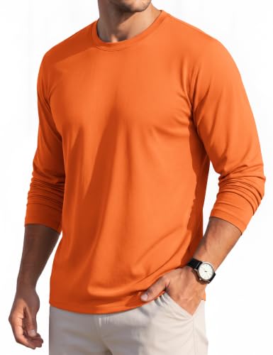 Image of MAGCOMSEN Mens Long Sleeve Crew Neck T Shirts Cotton Plain Tops Orange,2XL
