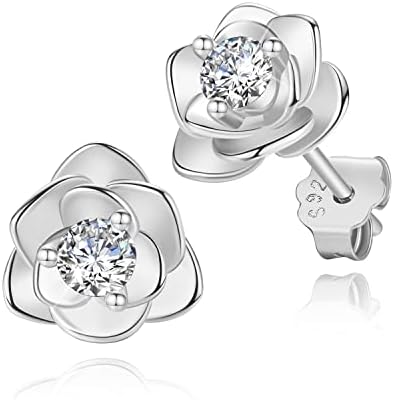 White Gold Plated Rose Flower Stud Earrings for Women Gift