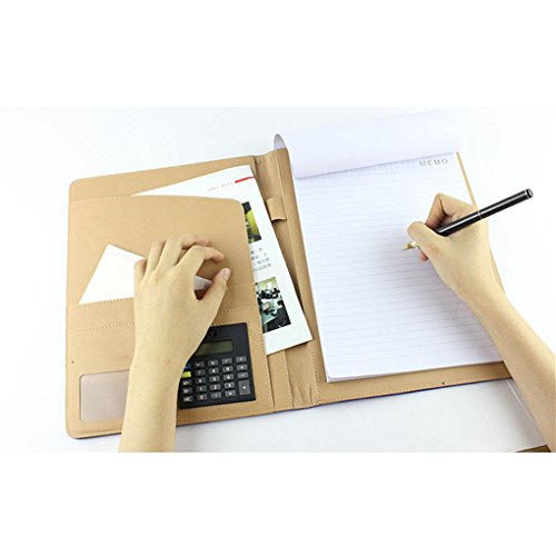 File Folder,Padfolio Clipboard Folder Portfolio Ring Binder A4 Conference Clip Board Pu Leather Organizer Case Bag Business Card Holder Writing Notepads Clipboard With Pen Holder Loop & Calculator #TOP3