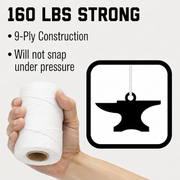 9-Ply Waxed Twine 160 LBS Tensile Strength 500 feet - 8oz Spool | 100% Polyester | White Cable Tie Down Wax Lacing Cord | USA Made