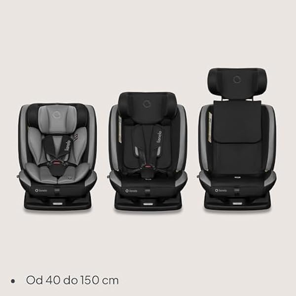 LIONELO AART I-SIZE Детское автокресло 40–150 см, крепление ремнями безопасности, регулировка подголовника и наклона, поясничная и переходная вставки, стандарт R129 и i-Size (серый)