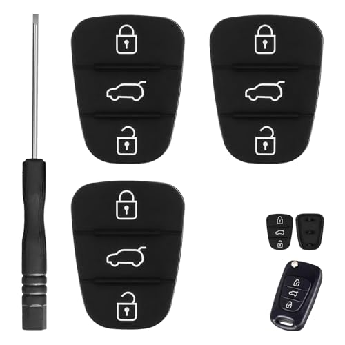 3 Pièces Coque Clé de Voiture en Silicone Compatible avec Hyundai i10 i20 i30 ix20 ix35 Elantra et Kia Sportage Ceed Picanto Rio, Coque Télécommande 3 Boutons, Antichoc, Résistant à l’Usure, Noir