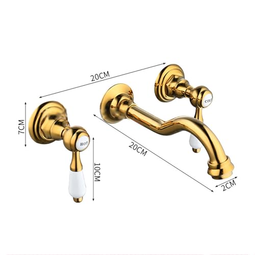 Robinet de lavabo encastré mural or mitigeur 3 trous eau chaude et froide