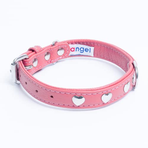 Angel Pet Supplies Inc. Genuine Leather Rotterdam Hearts Studded Dog Collar By Angel Pet. Soft And Durable Padded Leather. (14” X 3/4”, Bubblegum Pink), 41351 #TOP1