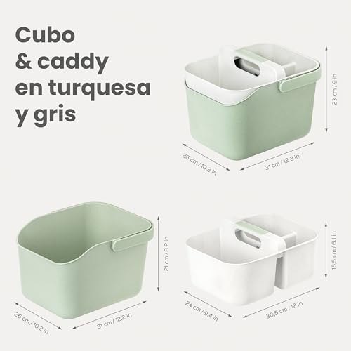 Vigar Zeroline Cubo Organizador, Multiusos Caddy Organizador con Asa, 3 Compartimentos Baño Organizadores y Almacenamiento para el Hogar, Turquesa, Gris - imagen 2