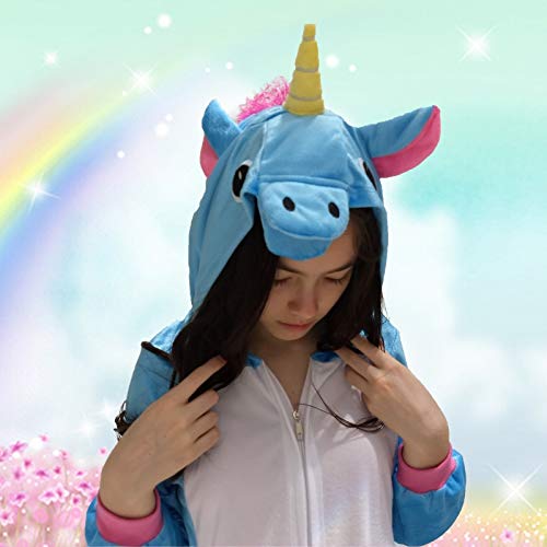 Combo Pijama Kigurumi Unicórnio Azul com Pantufa Pata Tamanho: M 1,56-1,66