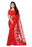 Yara Creation Women's Net Embroidered Work Saree With Unstitch Blouse Piece (Red)
