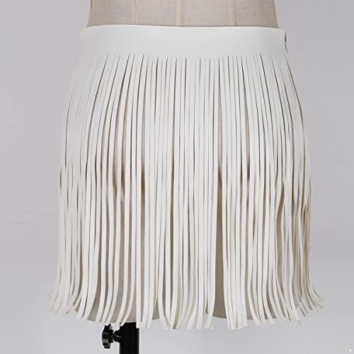Alvivi Women's Adjustable Waistband Faux Leather Fringe Dress Belt Gypsy Style Tassel Skirts White One Size - Thumbnail 4