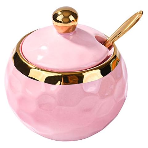 BOSILI Ceramic Sugar Bowl with Spoon Golf Shaped Ceramic Salt Container with Lid for Home and Kitchen (Pink) Cover