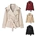 Generisch Kurzer Trenchcoat Damen Business Kurzmantel Übergang Elegant Sakko Mantel Zweireihig mit Gürtel Trench Coat Stehkragen Windjacke Leicht Jacke mit Knöpfen Übergangsjacke Einfarbige