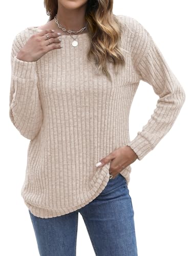 Image of Womens Tops Sweaters Ladies Tunics Casual Long Sleeve Shirts Blouses Tees Dressy Casual Clothing Boat Neck Fashion 2025