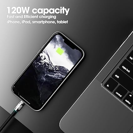 Image of Original 3 in 1 Fast Charging Data Cable, 120W Portable Charger Cord with USB Type-C, Light-ning & Micro-USB Port Compatible with iPhone, iPad, Smartphone, Tab and Other Devices - Black (APR202)