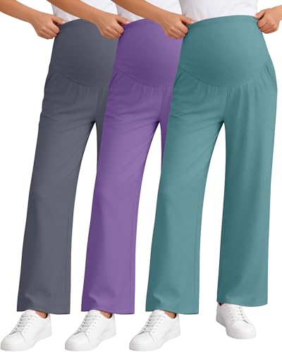 Maternity pants set: over-the-belly, loose wide-leg lounge pants (3 pack)