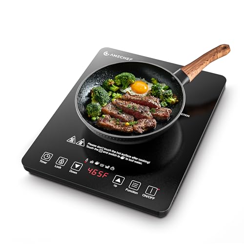 Comparison: Induction Hob 9 AMZCHEF Portable Induction Cooktop 20 Temperature & Power Levels, 1800W Induction Stove Burner with 6.8" Heating Coil, Low Noise Hot Plate Single Electric Cooktops Countertop Stove with Timer