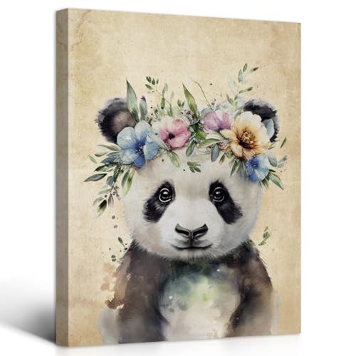 Cute Panda Canvas Print Wall Art Watercolor Animal Portrait Picture 12"x16"