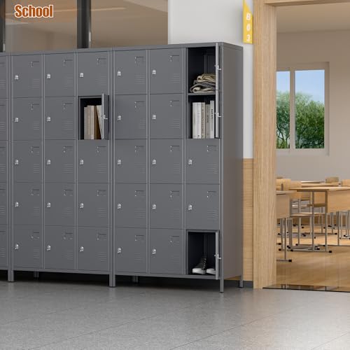 SUXXAN 15 Doors Storage Locker Combination with Business Card Holder,Industries Double Tier Metal Locker for School Office Gym Home Employees Staff Sundries Room W35.43*D15.7*H72(Dark Grey)