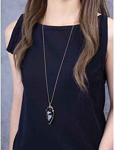 COAI Raw Amethyst Obsidian Dragonglass Arrowhead Pendant Necklace