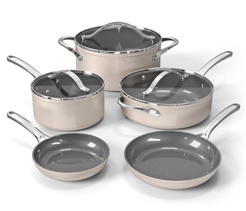 Bakken 12-Piece Ceramic Cookware Set Nonstick Pots and Pans Set Non-Toxic PTFE & PFAS-Free Cookware with Silicone Utensils Induction & All Stovetops Compatible Dishwasher Safe Cream