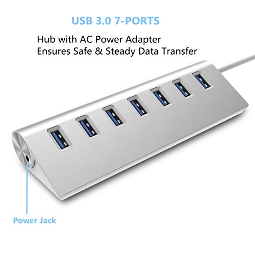 Rybozen Hub USB 3.0 Alimentato 7-Porte, Alluminio Hub con 5V/4A 20W Adattatore di Alimentazione , per Windows iOS Macbook Laptop PC