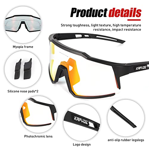Foto von KAPVOE Photochromatische Selbsttönend Fahrradbrille TR90 Rahmen für Herren Damen Klar Sportsonnenbrille Sport Radfahren MTB Radbrille Sportbrille Fahren Baseball Laufen Rot Schwarz 01