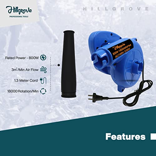 Image of Hillgrove HGCM21M1 800W-18000RPM Electric Air Blower Machine and Suction Dust Cleaner for AC /Computer /Home with, Carbon Brushes and Gloves Gun Dust Cleaning Forward Curved Air Blower (Corded Vacuum)