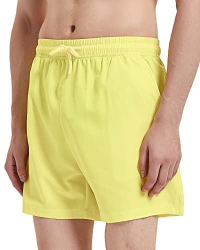 Atlaslava Men's Swim Trunks Quick Dry With Mesh Lining Plain Swimwear Bathing Shorts Beach Suits Yellow #TOP1