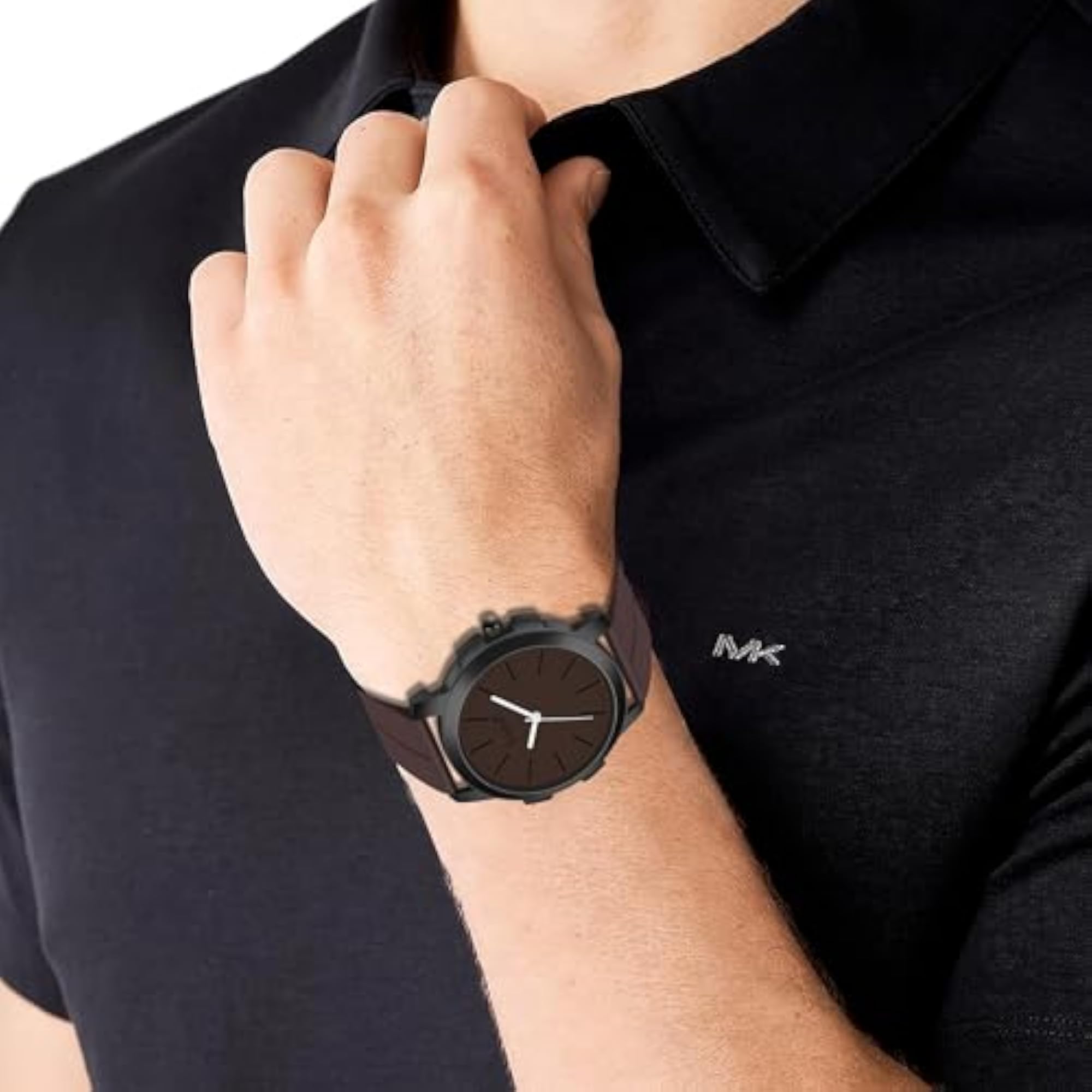 Classic Analog Watch with Brown Silicone Band