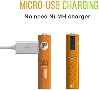 Micro-USB Rechargeable AAA Battery NiMH with Cables, 2 Pack