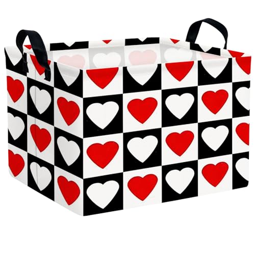 Image of Cute Large Valentine's Day Gift Basket Empty Heart Decor Storage Bin for Kid Baby Room Decor (Checkered Red and White)