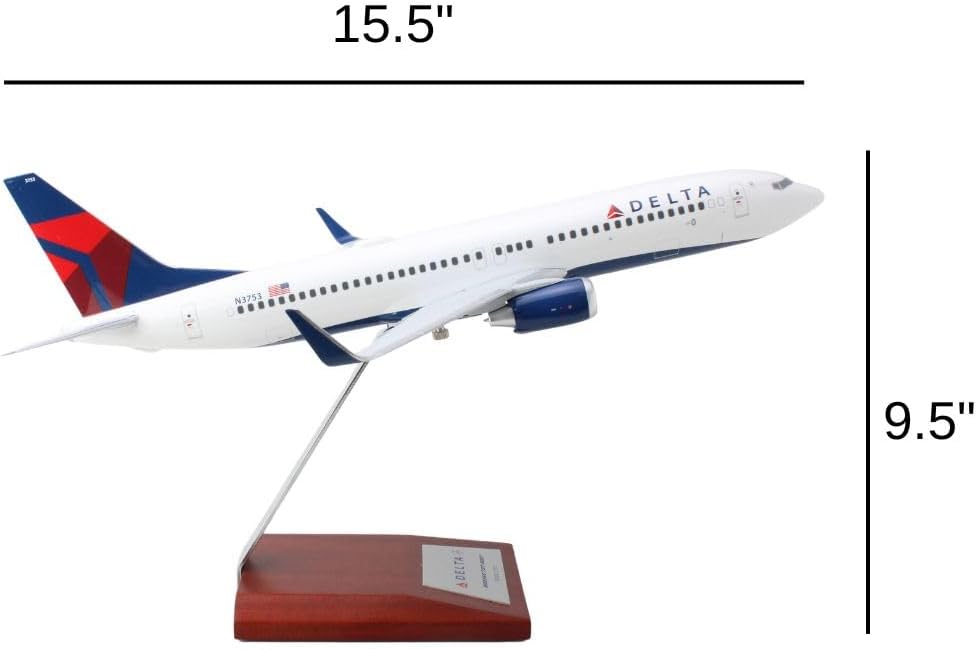 SkyMarks Elite 1:100 Scale Delta 737-800 Airplane Model - Licensed, Injection-Molded Resin with Wooden Stand | Collectible Aircraft Replica for Display
