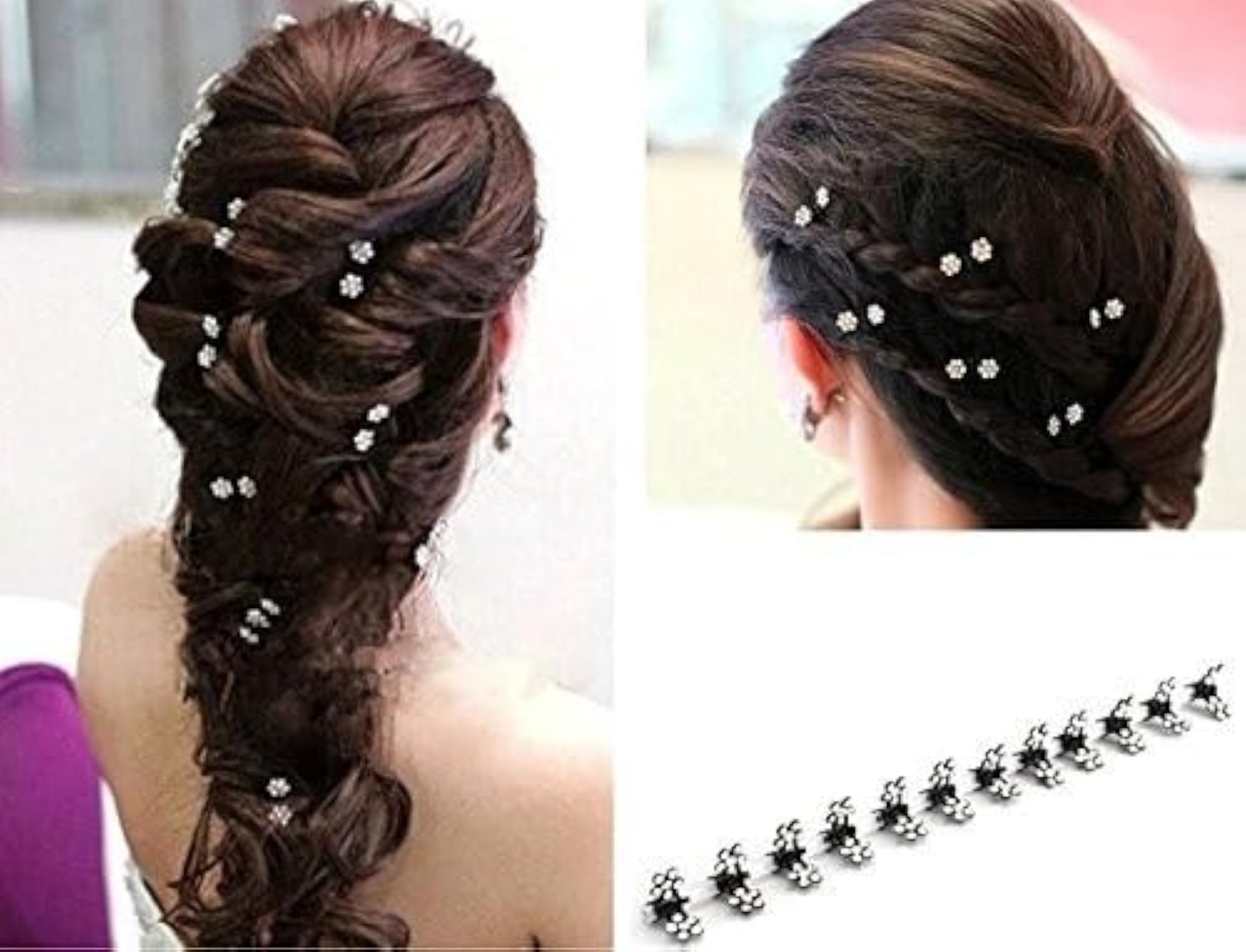 Mini Flower Hair Clips with Rhinestones, Set of 8