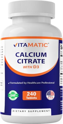 Vitamatic Calcium Citrate with Vitamin D3 240 Tablets High Absorption Calcium Citrate with D3 Non-GMO Gluten-Free